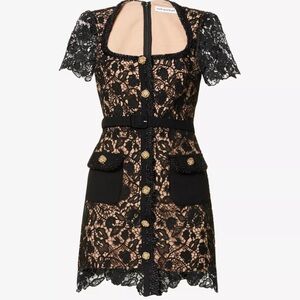 Self Portrait Guipure Lace Squared Neckline Mini Dress